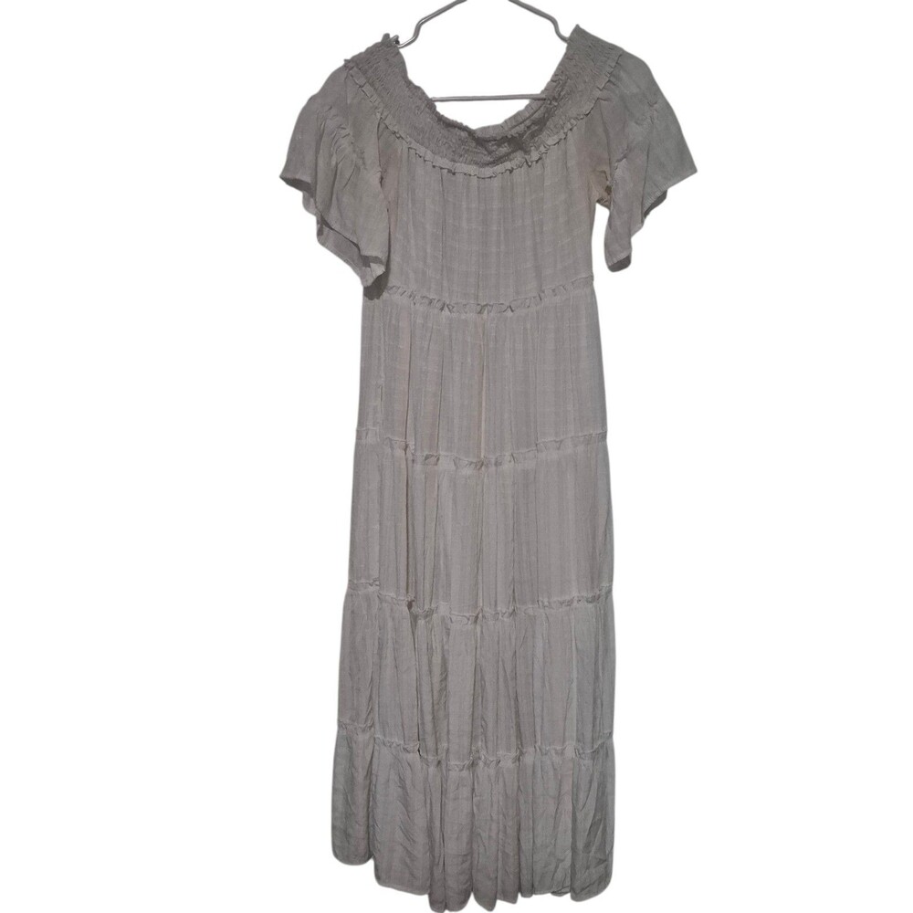 Entro M Max Dress Tiered Ruffled White Cottage Core Romantic Boho Peasant